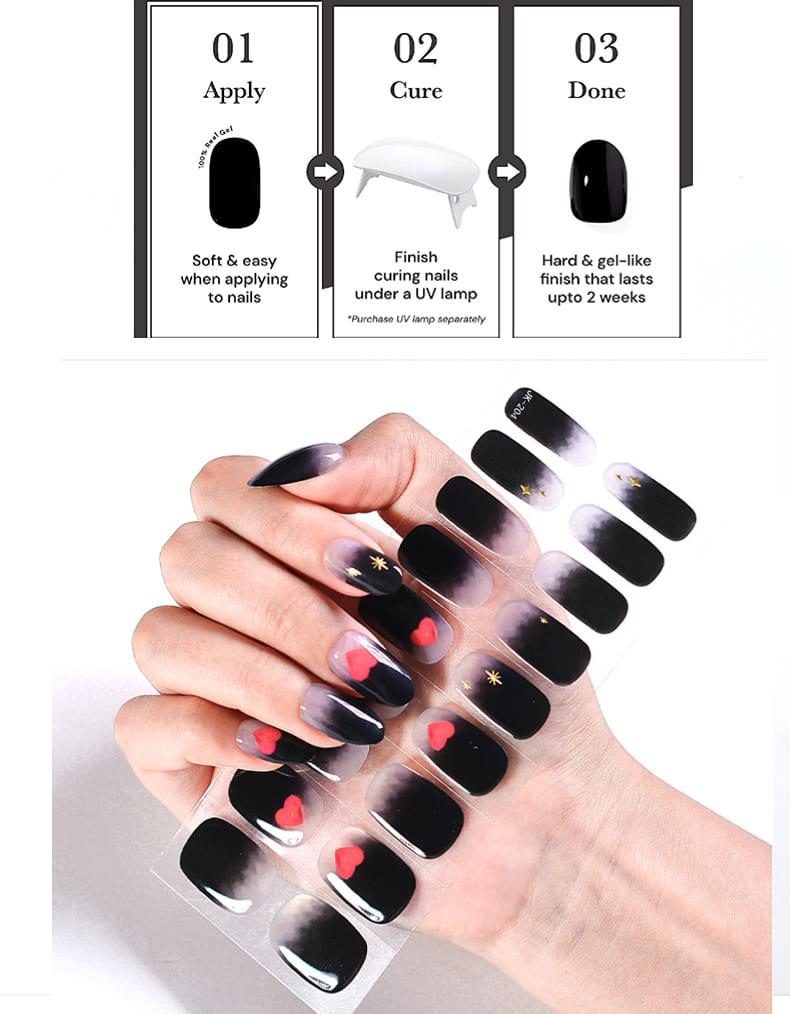 Cexynail Semi Cured Gel Nail Strips Black Heart