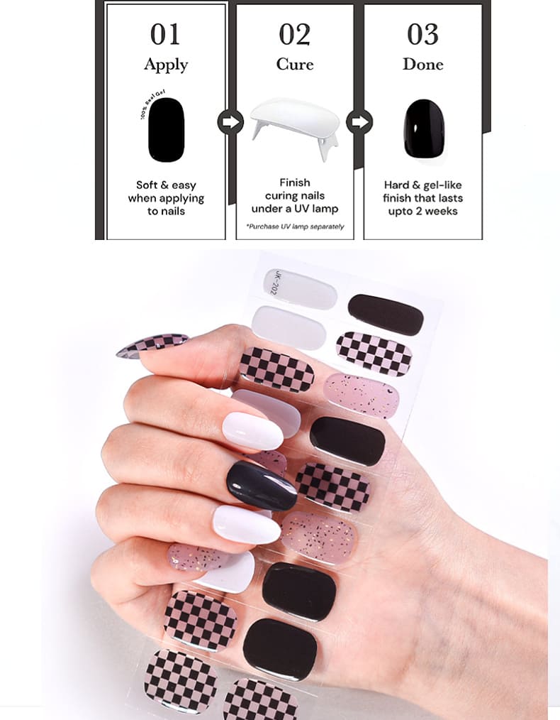 Cexynail Semi Cured Gel Nail Strips Fashion Grid
