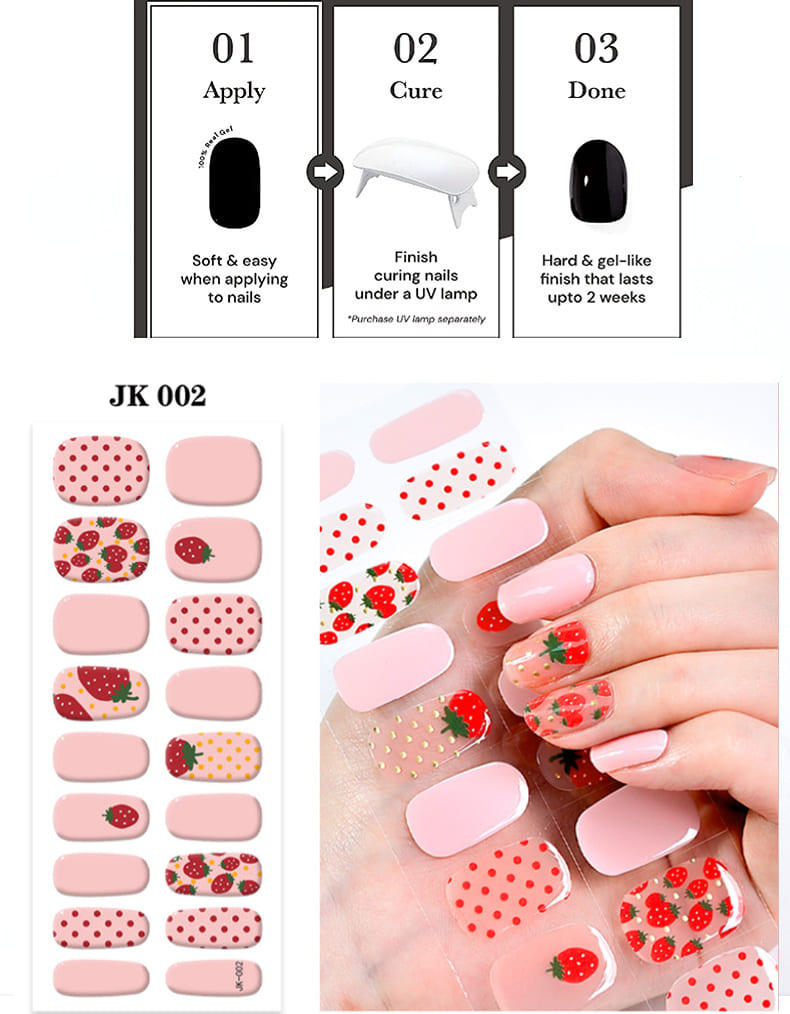 Cute Strawberry Semi Cured Gel Nail Strips