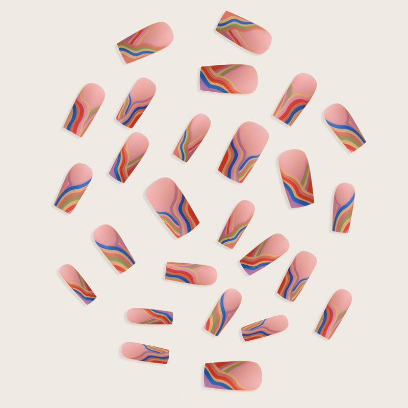 24 Pcs Colorful Press on Nails Medium Cute Fake Nails