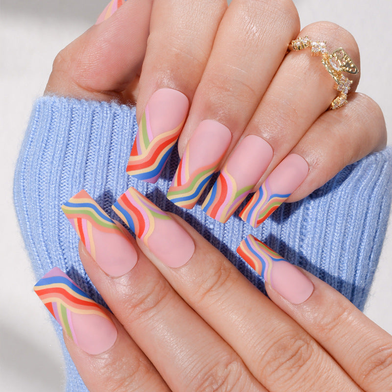 24 Pcs Colorful Press on Nails Medium Cute Fake Nails