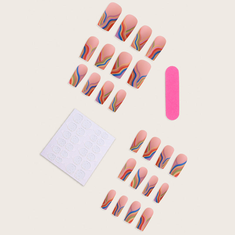 24 Pcs Colorful Press on Nails Medium Cute Fake Nails