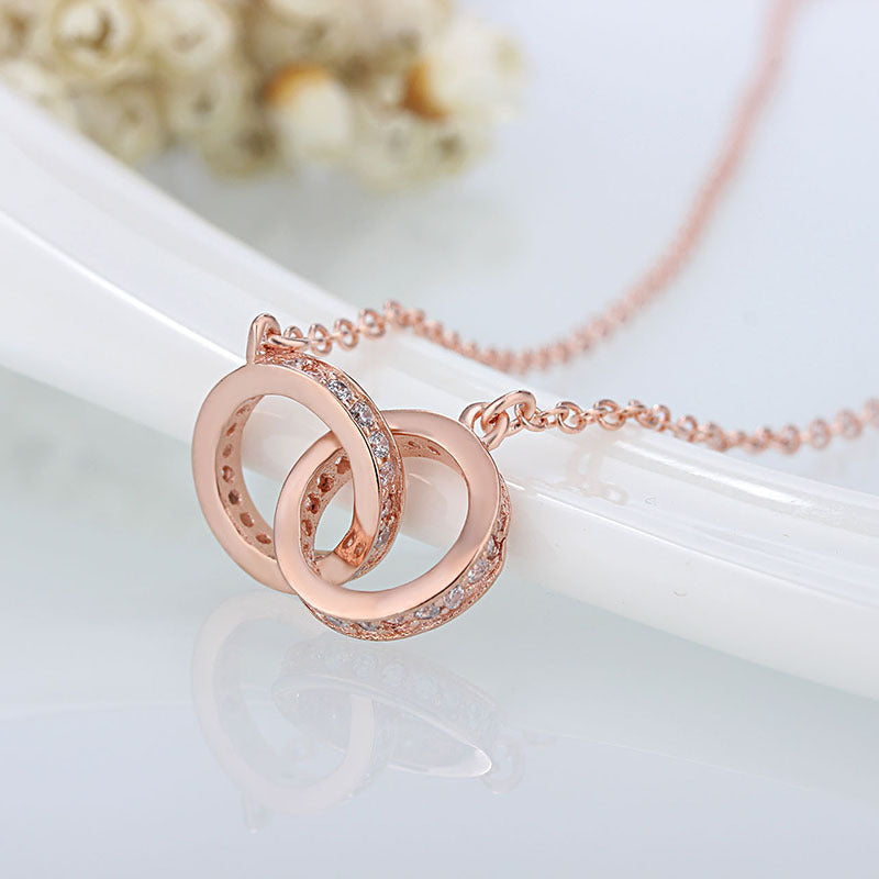 Double Circles Pendant Necklace Color Hot Pink
