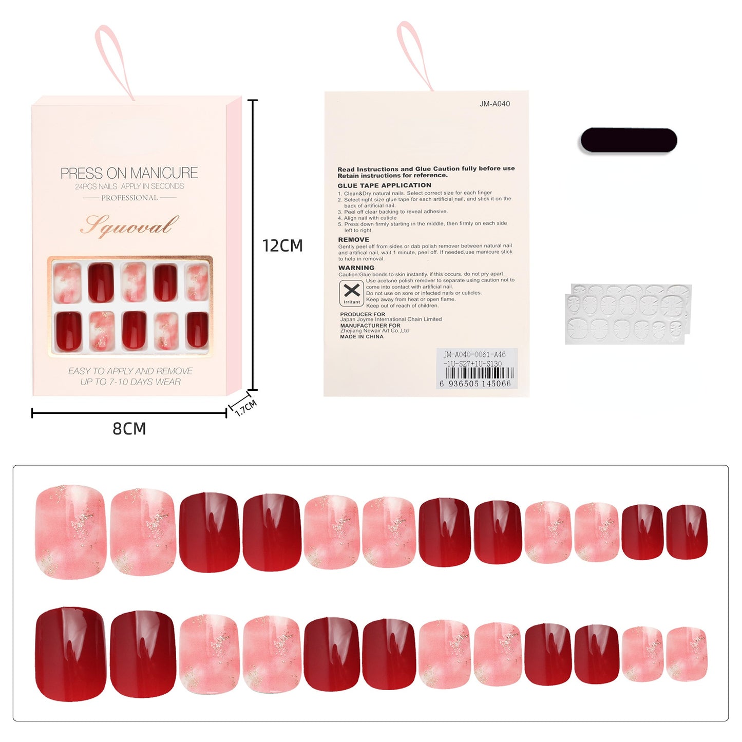 24 Pcs Short Nails Matte Press on Nails French Red Pink Color Design Nails for Women