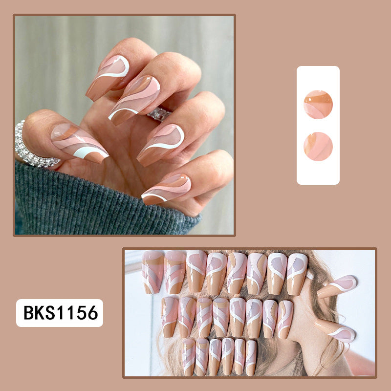 24 Pcs Press on Nails Medium Coffin Fake Nails with French Designs