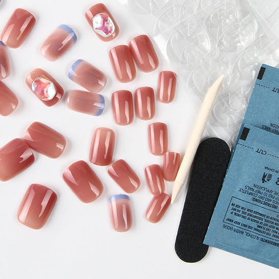 30 Pcs Short Nails 3D Acrylic Press on Nails French Spring Summer Design Nails for Women