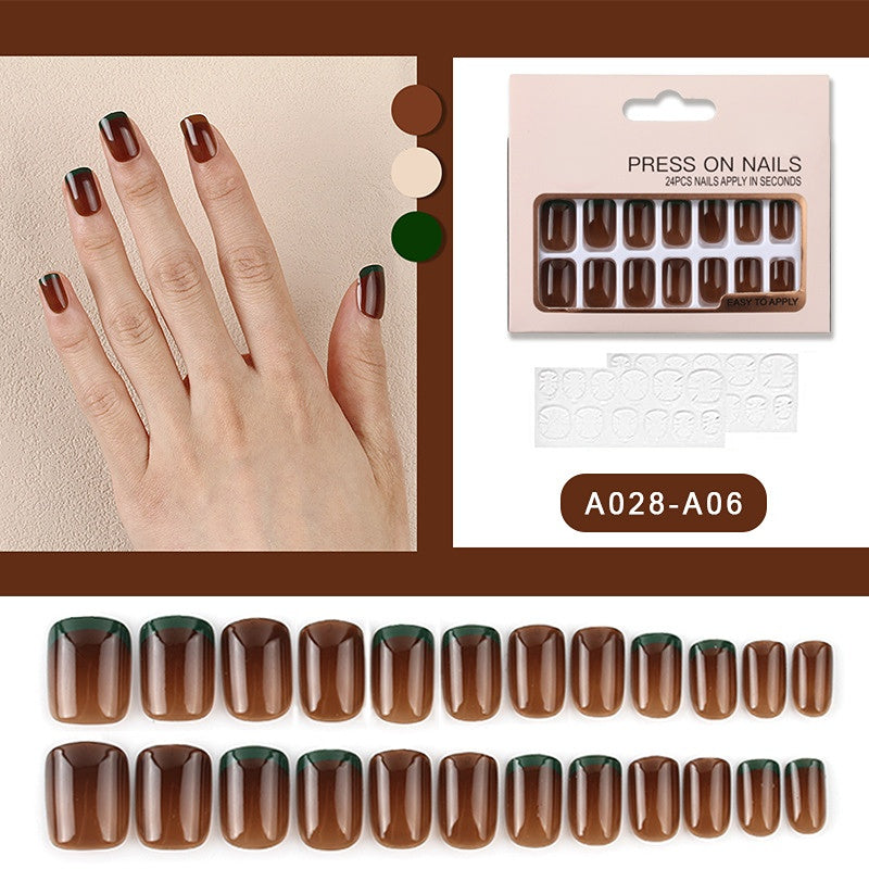 24 Pcs Short Nails Acrylic Press on Nails with Autumn Winter Design Nails for Women