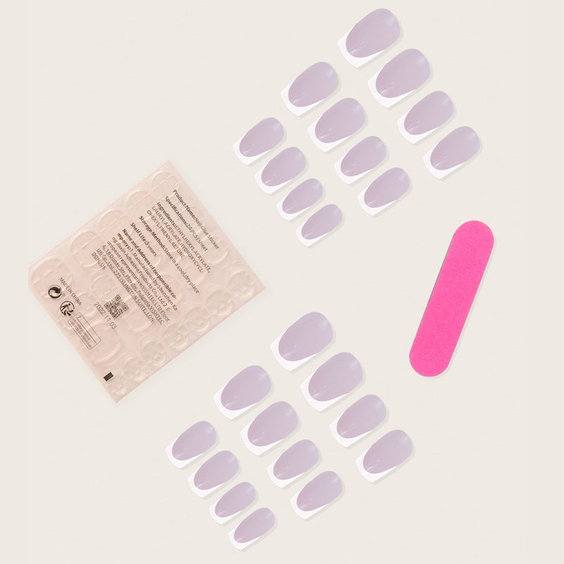 French Tip Press on Nails Medium Square Pink Nails for Women