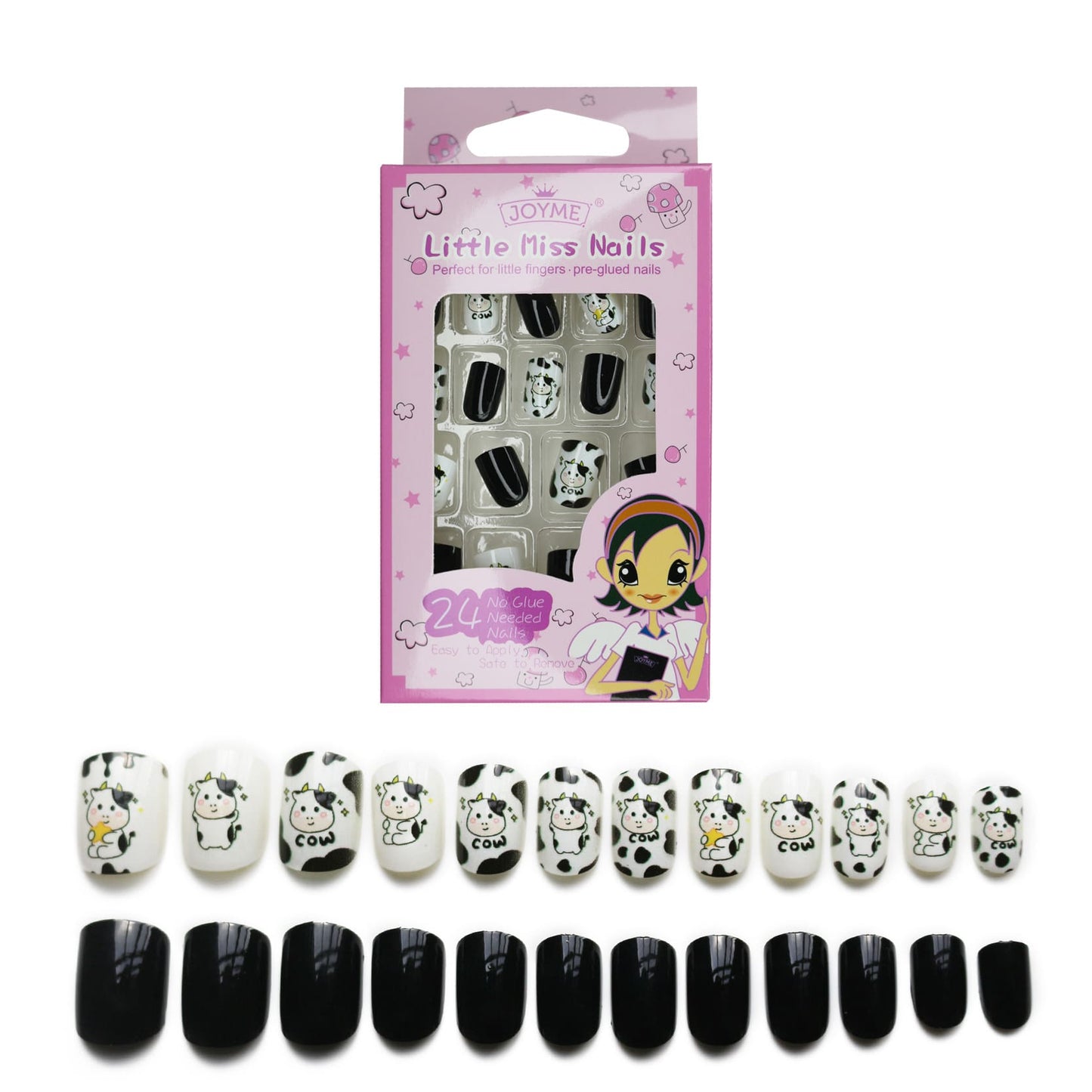 False Nail with Cute Cow for Girls