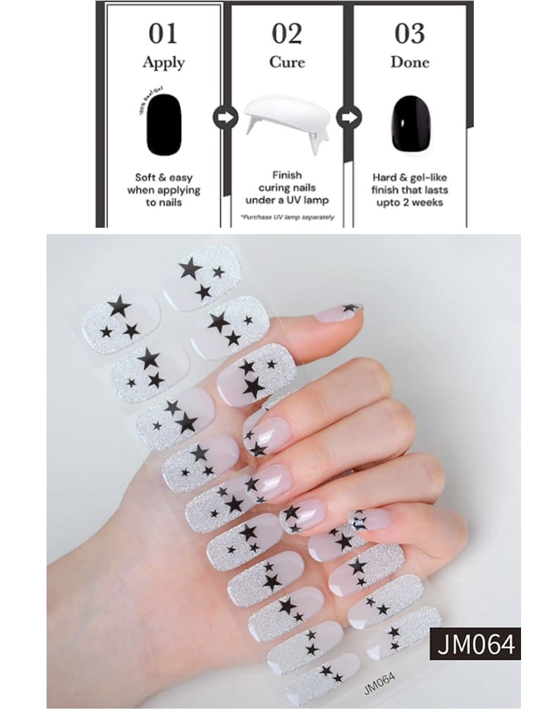 Silver Glitter Star Semi Cured Gel Nail Strips