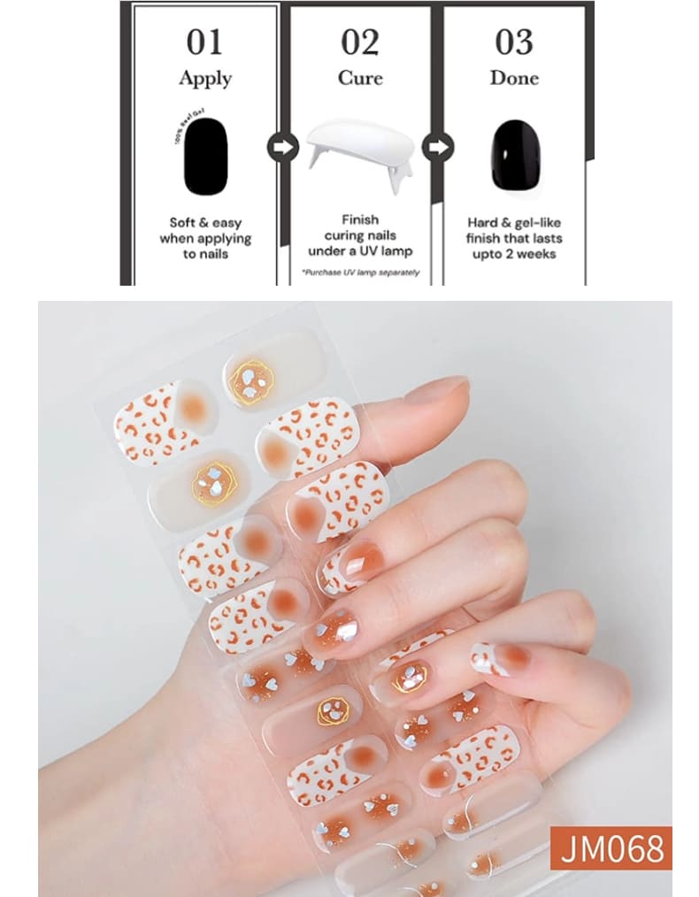 French Orange Dot Semi Cured Gel Nail Strips