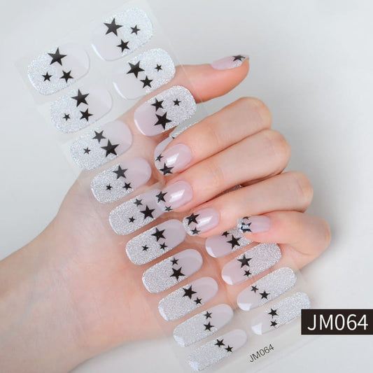 Silver Glitter Star Semi Cured Gel Nail Strips