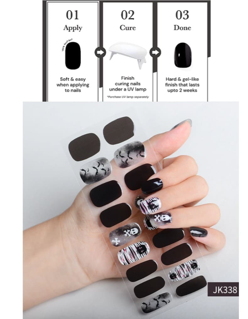 Black Ghost Halloween Semi Cured Gel Nail Strips