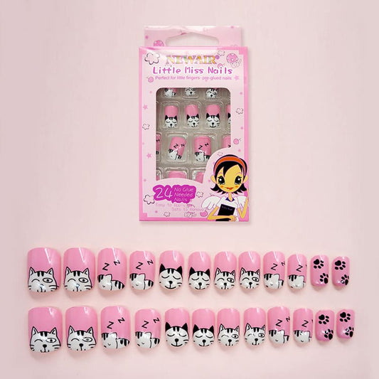 Short Fake Nails with Cute Tiger for Girls