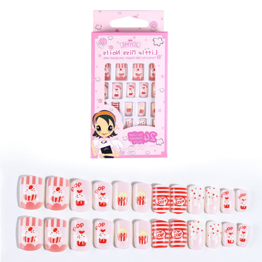 Love is a Pink Cake Short False Nails for Girls Children Gift