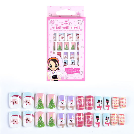 Falling for Christmas Short Fake Nails for Girls Children Gift