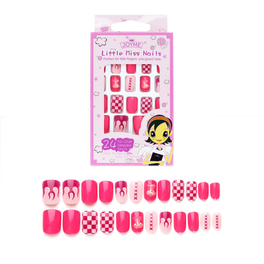 Lovely Pink Short Fake Nails for Girls Children