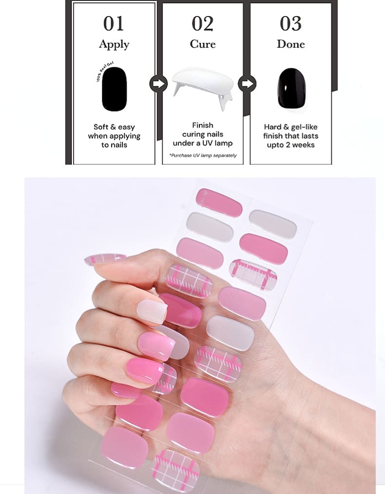 Cexynail Semi Cured Gel Nail Polish Strips Lucky Pink