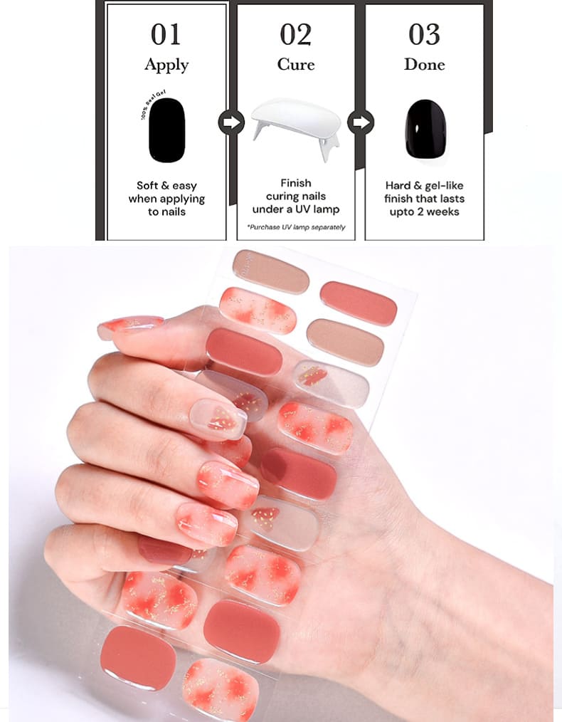 Cexynail Semi Cured Gel Nail Polish Strips Orange Daisy