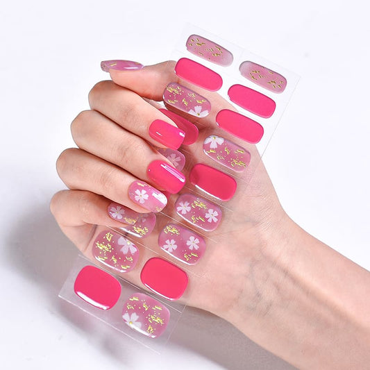Cexynail Semi Cured Gel Nail Strips Pink Daisy