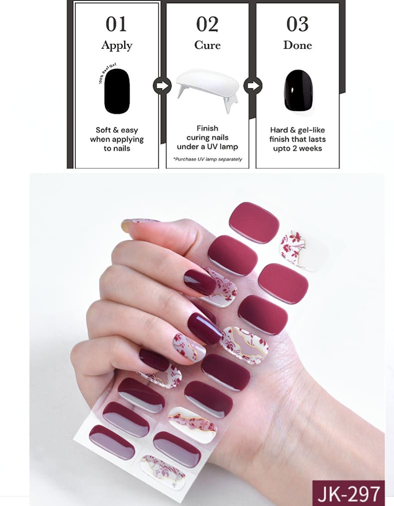 Our UV lamp cures and hardens gel nail stickers to the shape of