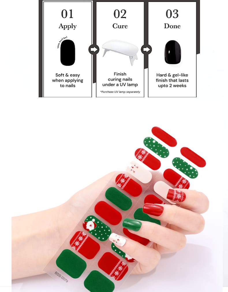 Christmas Tree Nails Design Semi Cured Gel Nail Strips