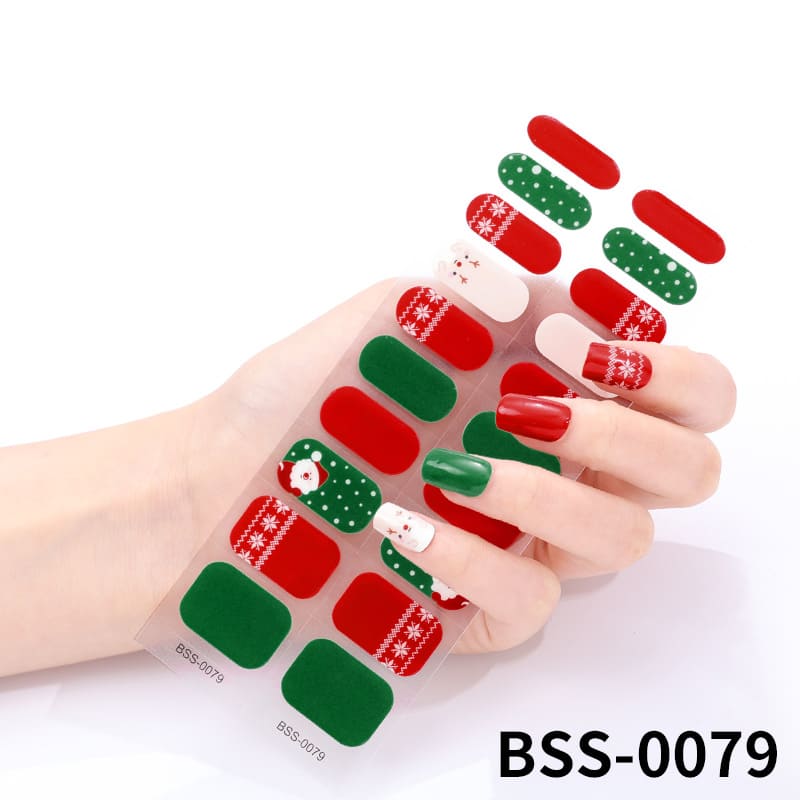 Christmas Tree Nails Design Semi Cured Gel Nail Strips
