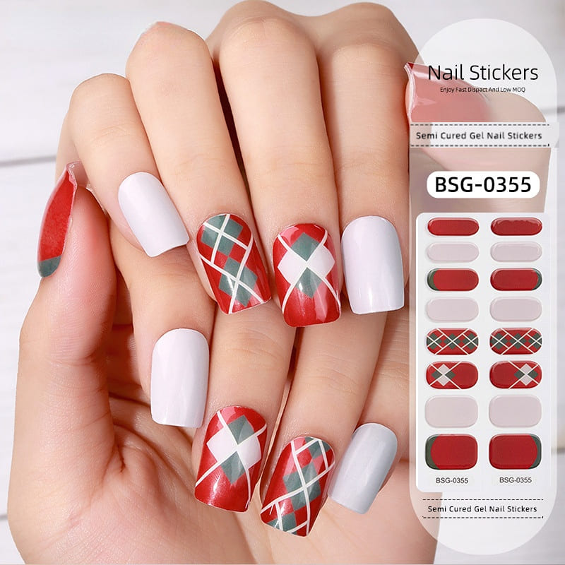 Red Grid Gel Nail Wraps for Christmas