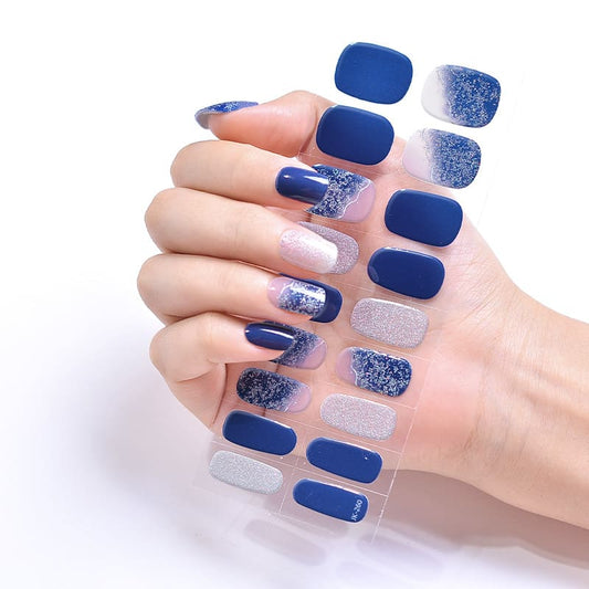 Blue Glitter Dust Semi Cured Gel Nail Strips