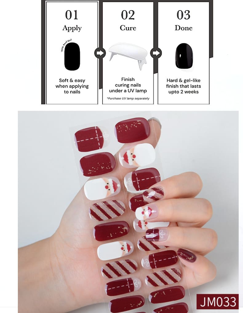 Cute Christmas Santa Semi Cured Gel Nail Strips
