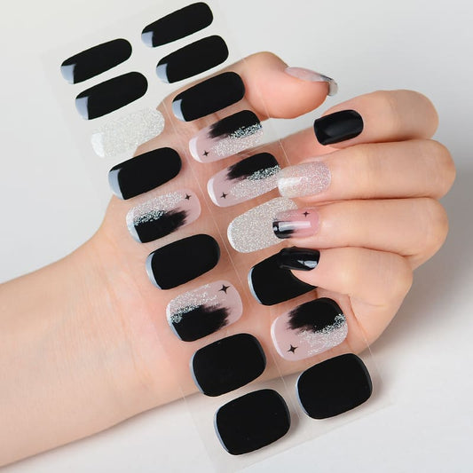 Black Bling Bling Semi Cured Gel Nail Strips