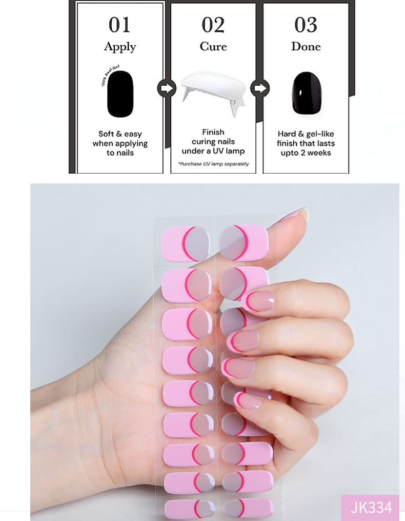 Pink French Nail Semi Cured Gel Nail Strips