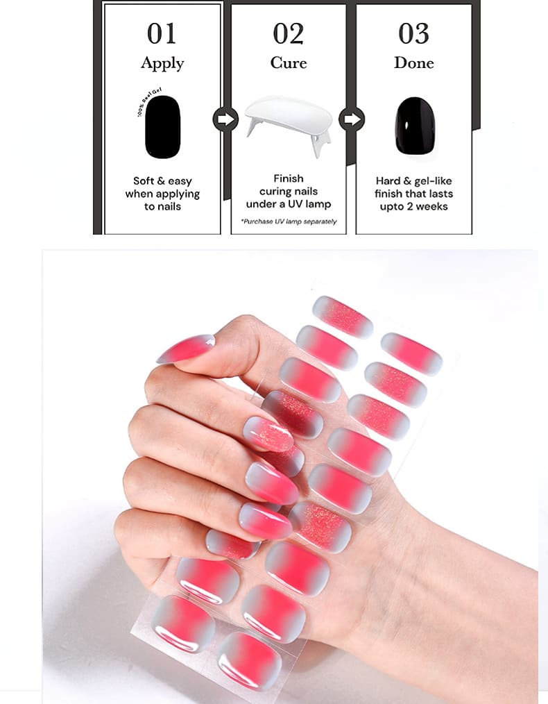 Grey Pink Semi Cured Gel Nail Strips