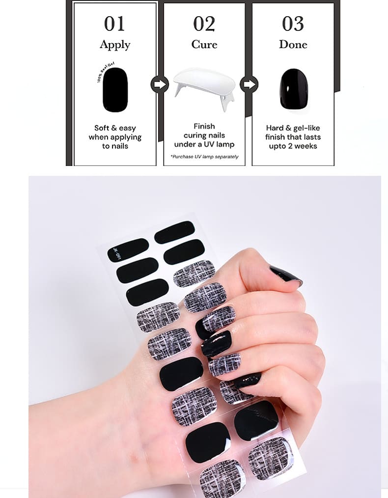 Classic Black Semi Cured Gel Nail Strips