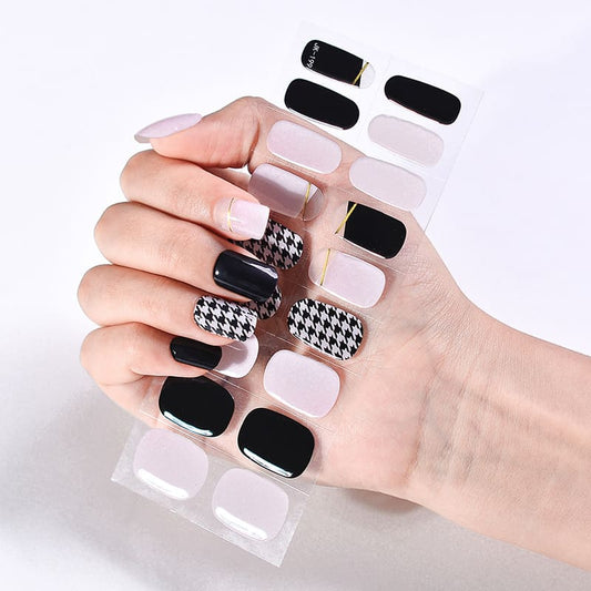 Fashion Black Pink Semi Cured Gel Nail Strips
