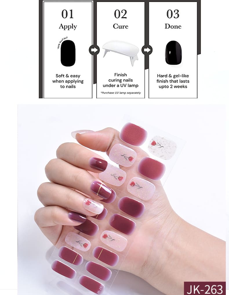 Red Rose Semi Cured Gel Nail Strips