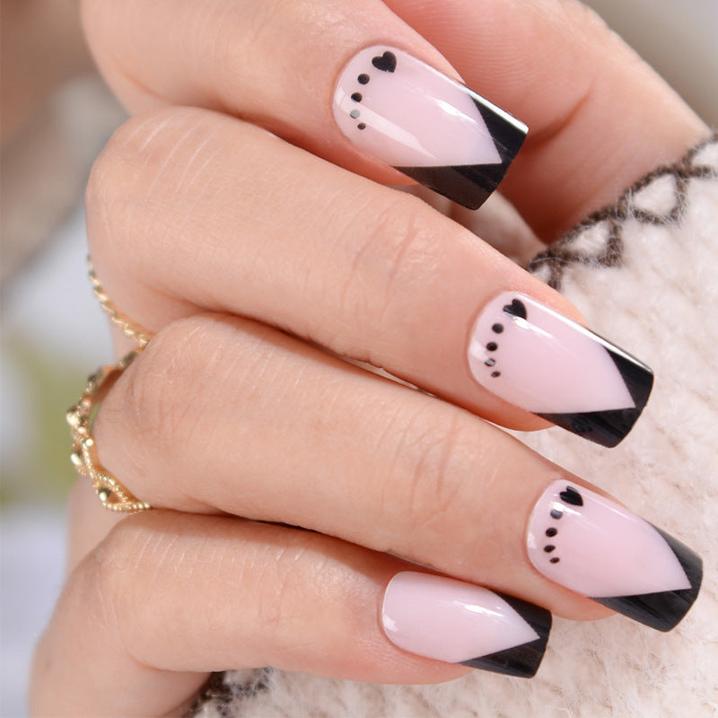 24 Pcs French Tip Press on Nails with Pink Black Color