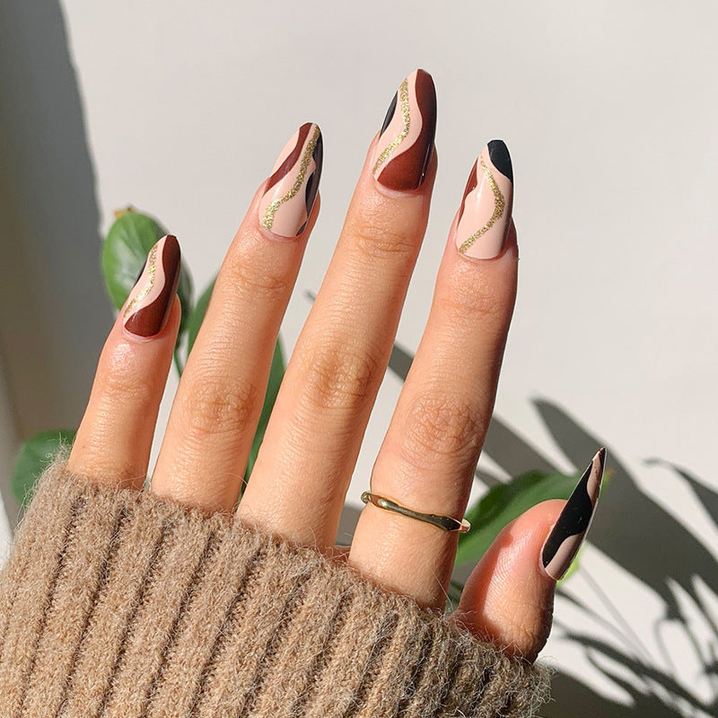 24 Pcs  Almond Swirl Press on Nails