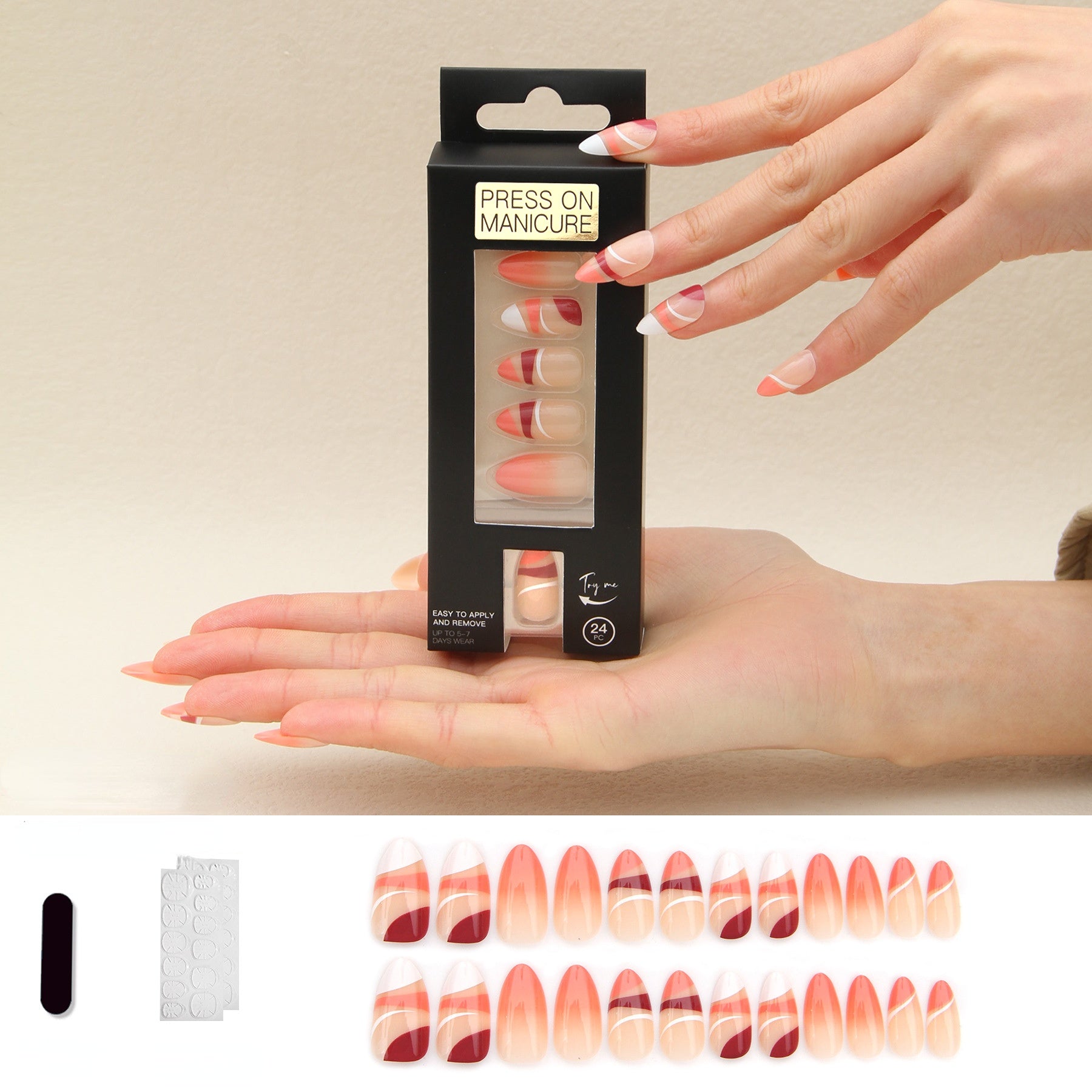24pcs Short Coffin French Style Fake Nail Press On Nails False Nails Glue On  Set | eBay