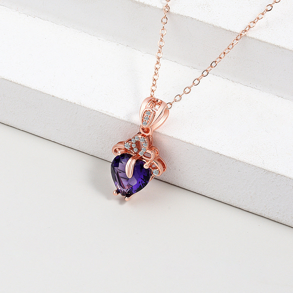 Love Heart Crystal Pendant Valentines Birthday Necklace