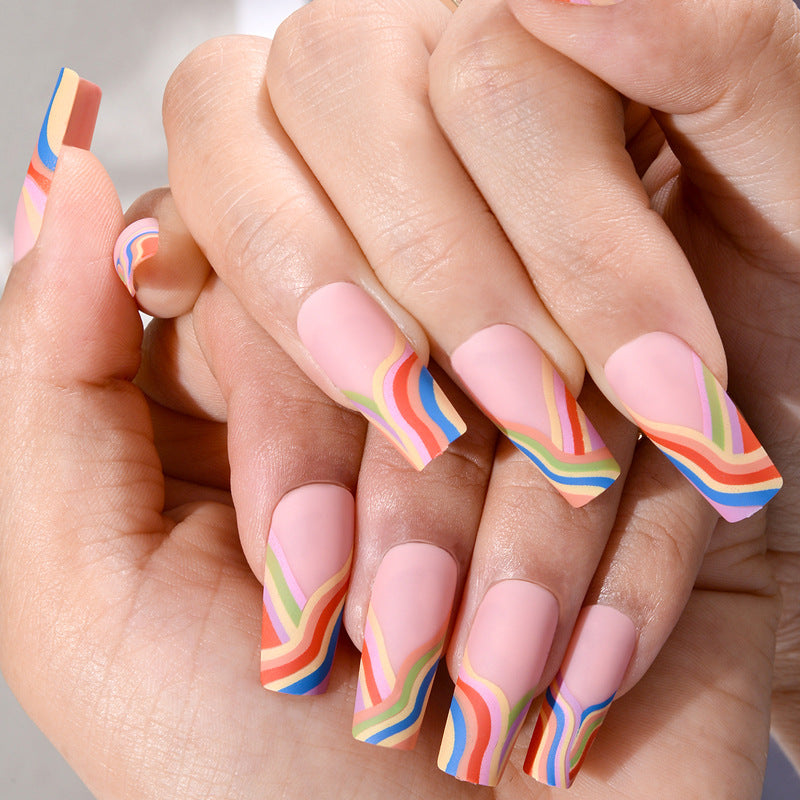24 Pcs Colorful Press on Nails Medium Cute Fake Nails