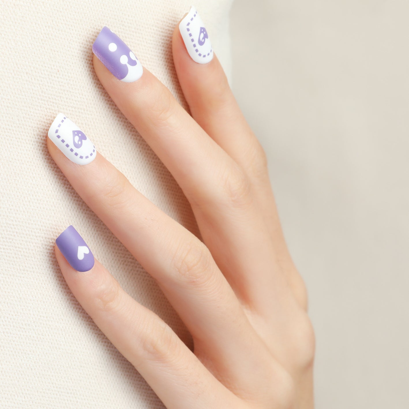 24 Pcs Short Nails Matte Press on Nails with Cute Purple Color Design Nails for Women