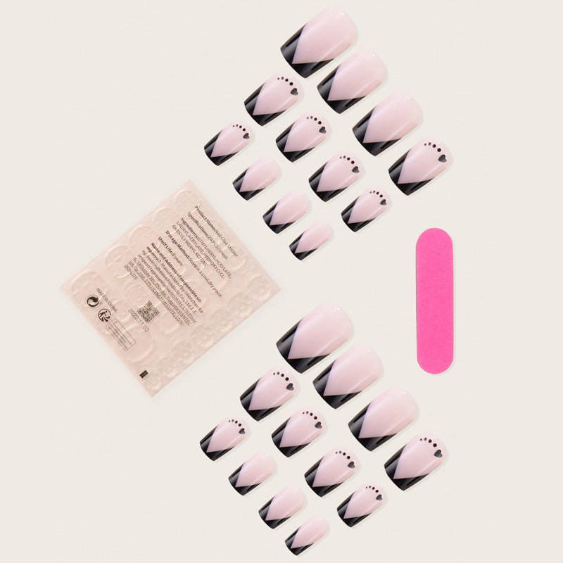 24 Pcs French Tip Press on Nails with Pink Black Color