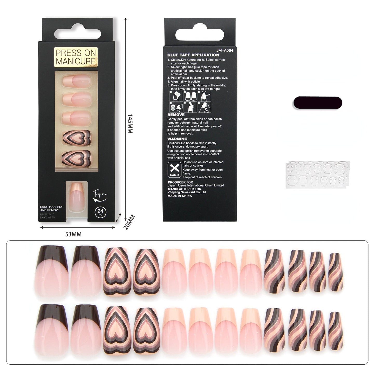24 Pcs Press on Nails Medium Almond Acrylic Fake Nails Glue on Nails with Color Pink