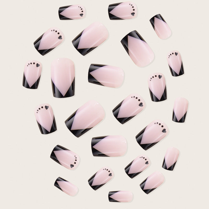 24 Pcs French Tip Press on Nails with Pink Black Color