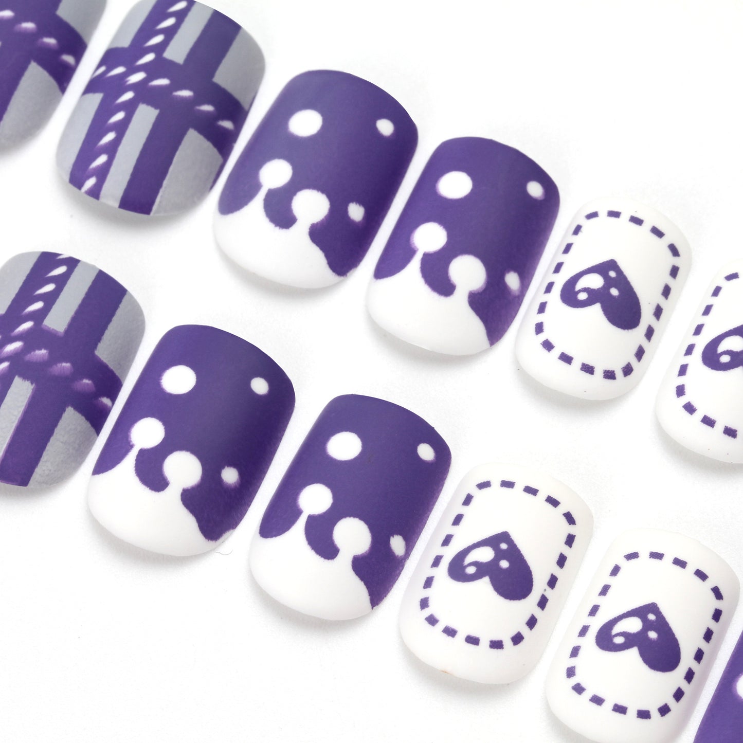 24 Pcs Short Nails Matte Press on Nails with Cute Purple Color Design Nails for Women